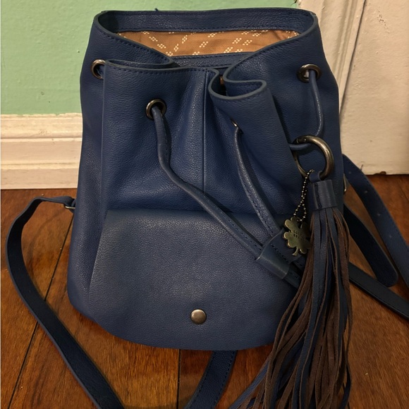 Navy Blue Leather Mini Backpack - Picture 2 of 5